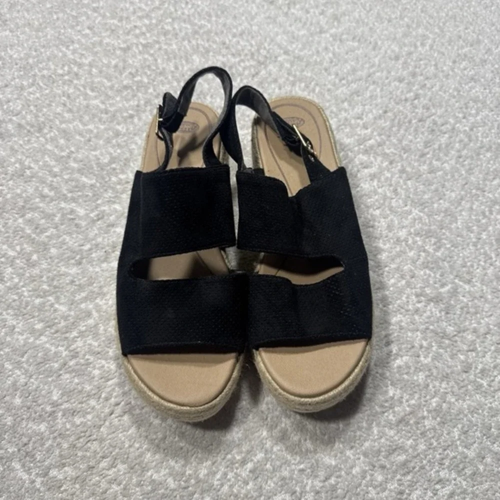 Dr Scholls Womens Oh Hey Wedge Comfort Espadrille Sandals Black Platform Sz 8.5M